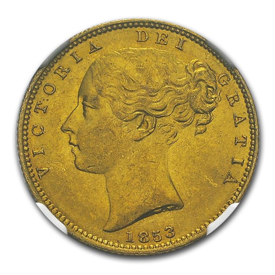 1853 Great Britain Gold Sovereign Victoria Shield MS-63 NGC 1853 Great Britain Gold Sovereign Victoria Shield MS-63 NGC